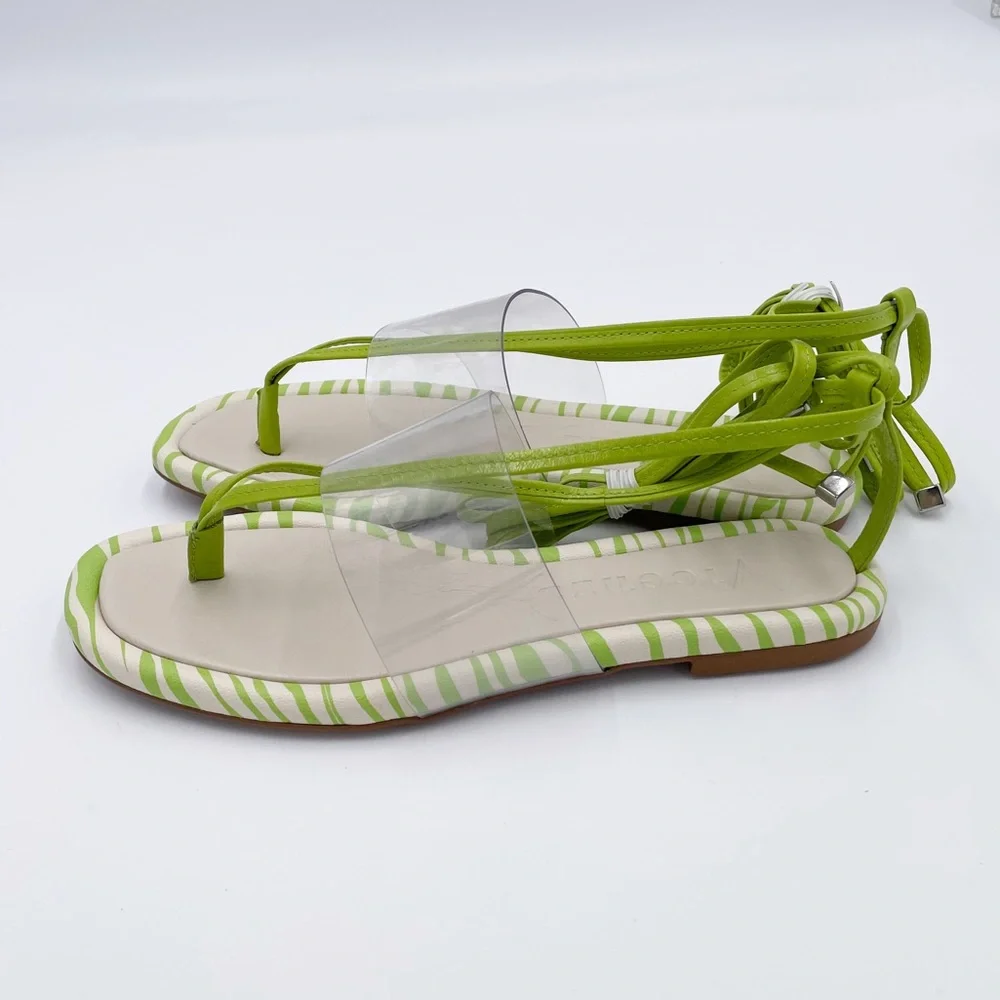 NEW Anthropologie Vicenza Transparent Zebra Sandal Tie Up Thong Sandals in Lime